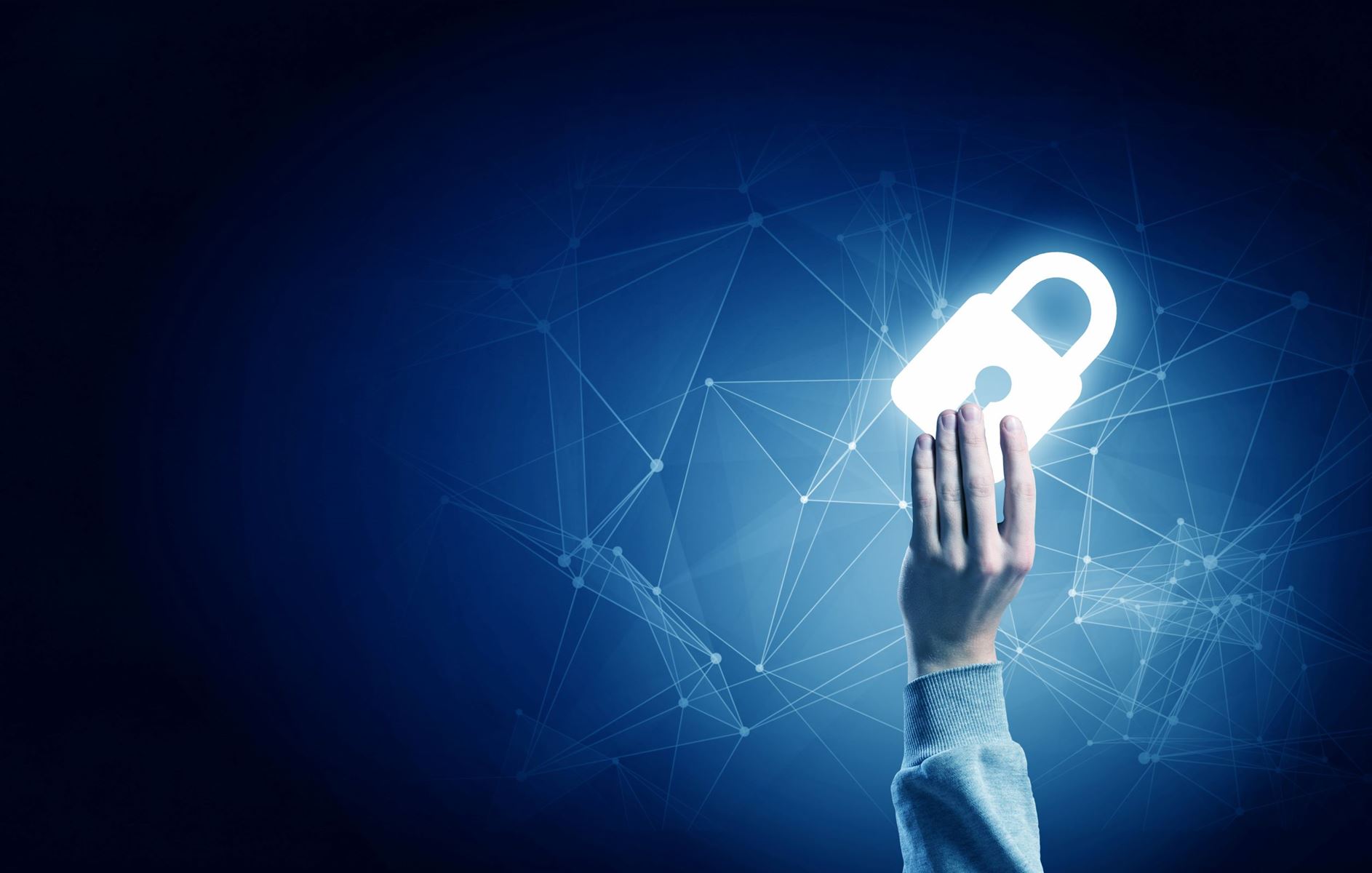 hand holding a glowing lock